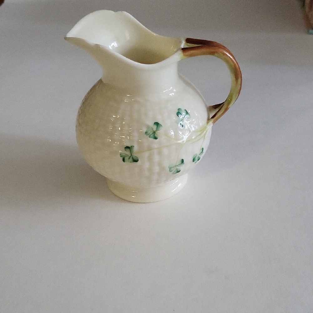 Vintage elegant Cream and Green Ceramic Pitcher Art
